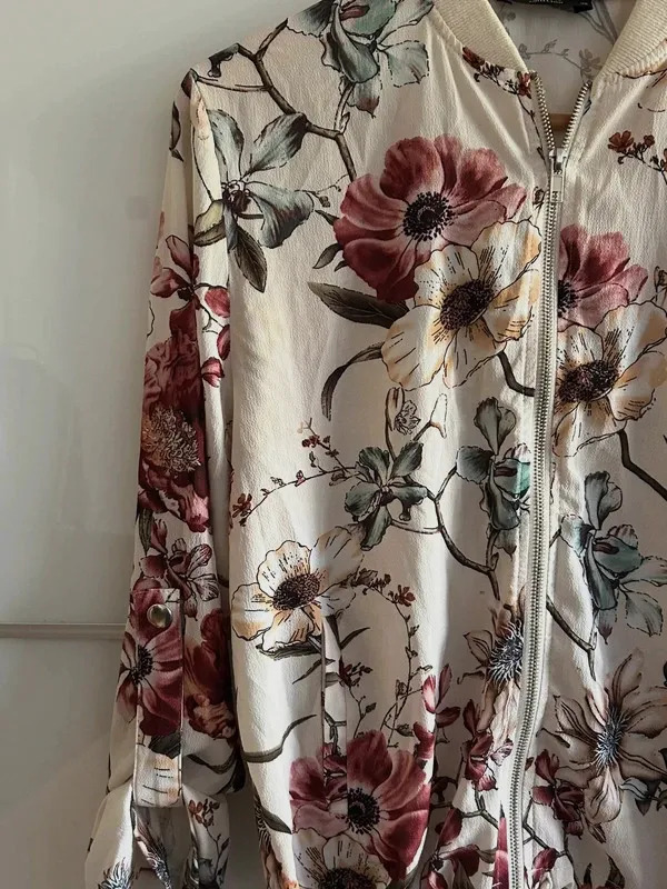 Veste bomber femme 38 légère fleurie zippée mi-saison – Quzu – taille M / 38 / 10 3