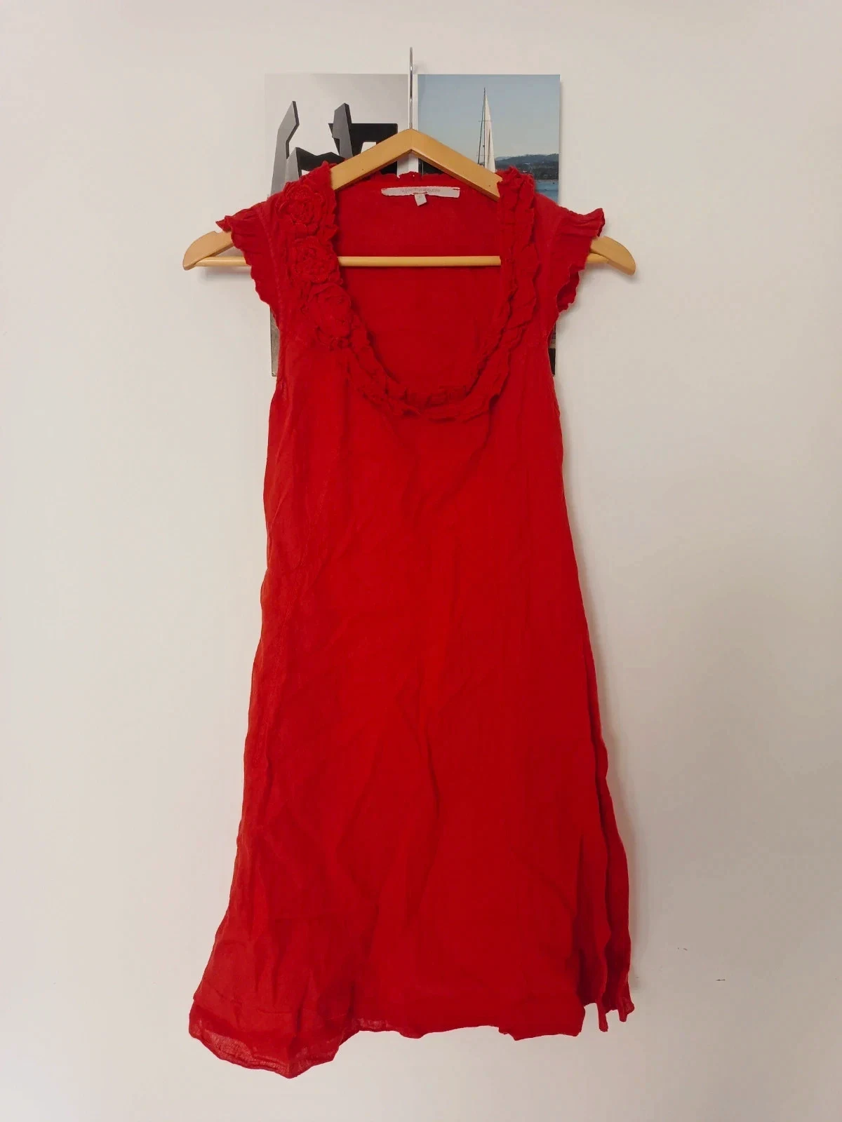 Vestido lino La Fée Maraboutée 36 S Red Linen Dress Robe en Lin Made in Italy