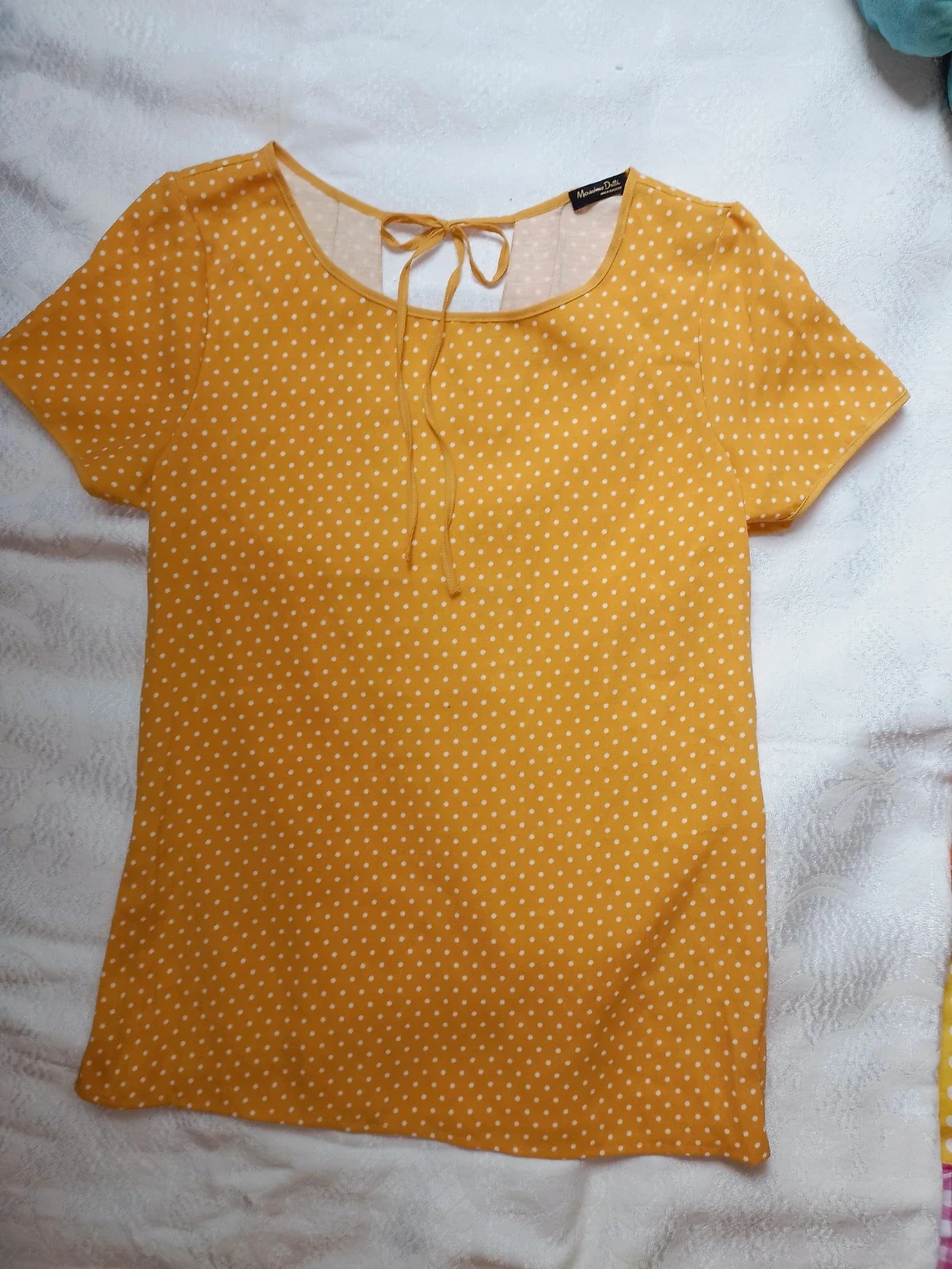 Massimo Dutti yellow white polka dot blouse size S