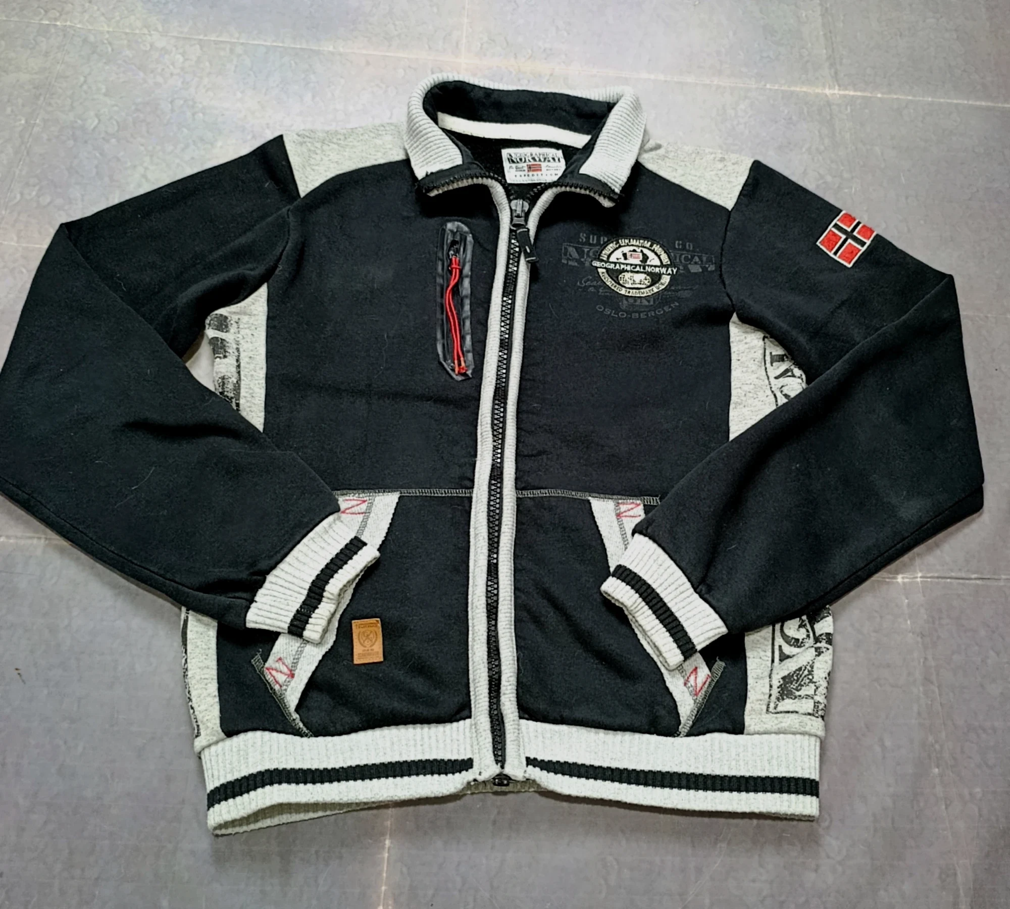 Geographical Norway Zip Sweatshirt Jacket Black Grey Vintage Y2K Size L