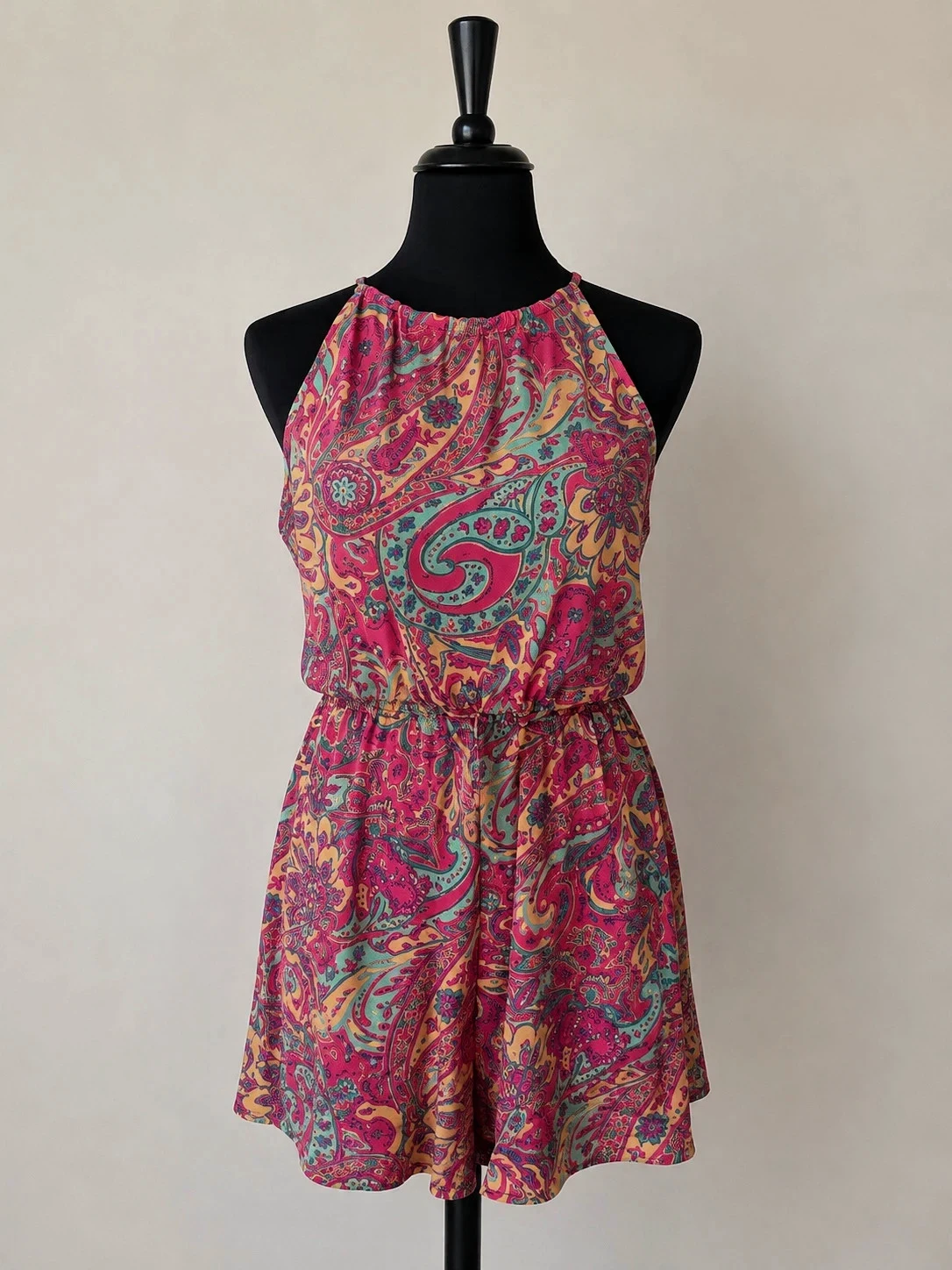 Combishort femme bohème imprimé cachemire rose – Taille XL
