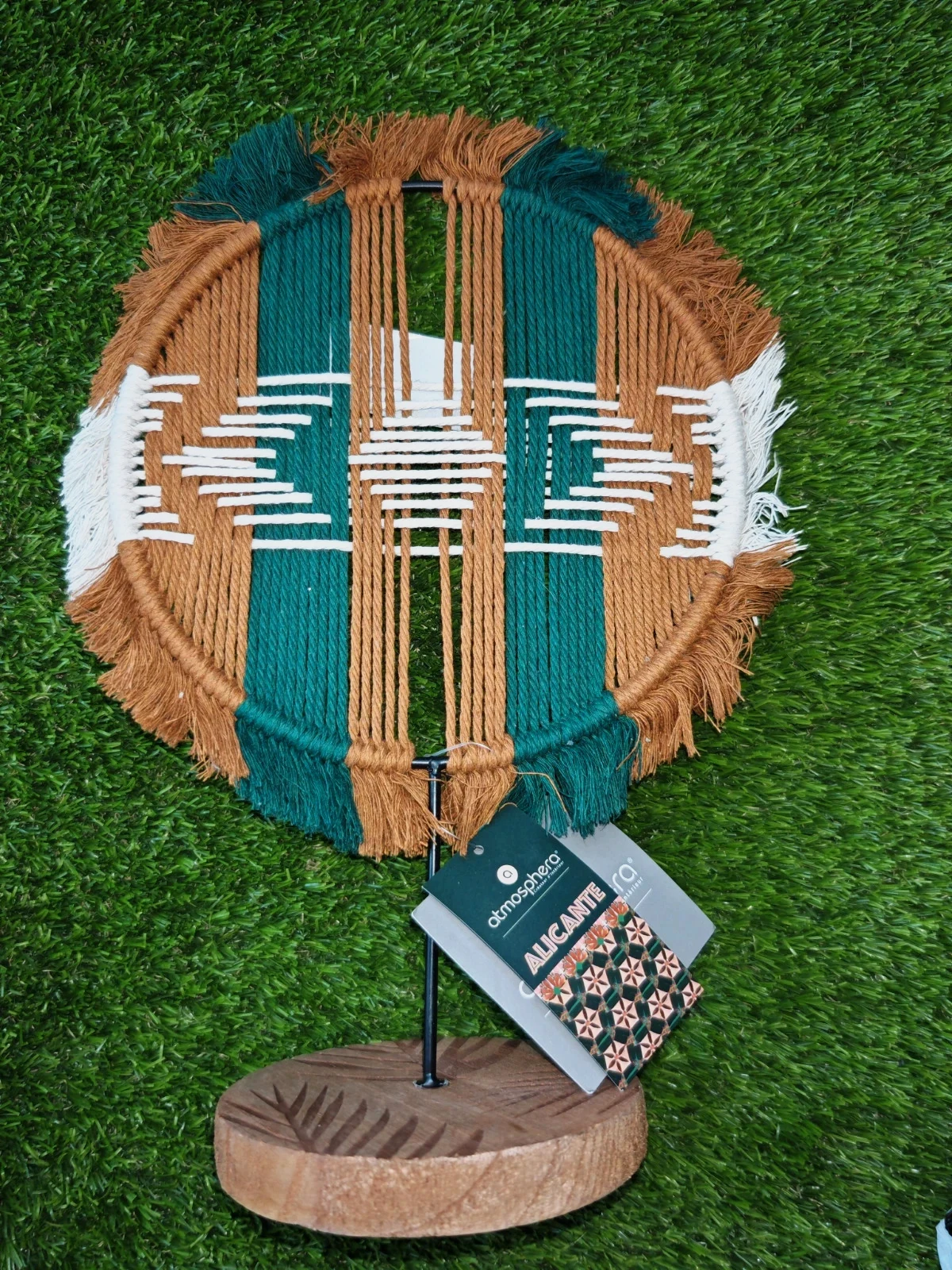 Décoration macramé Atmosphera "Alicante" sur socle en bois – Neuve