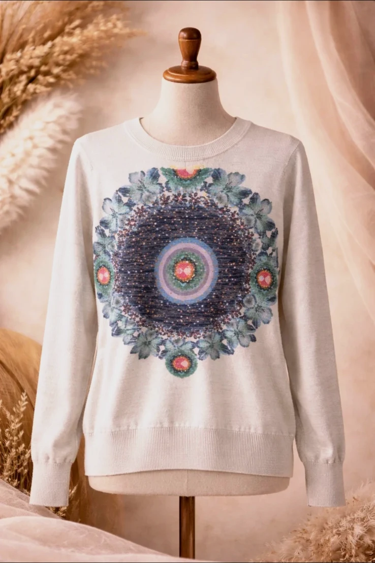 Pull Desigual mandala sequins beige – Parfait état – Taille M