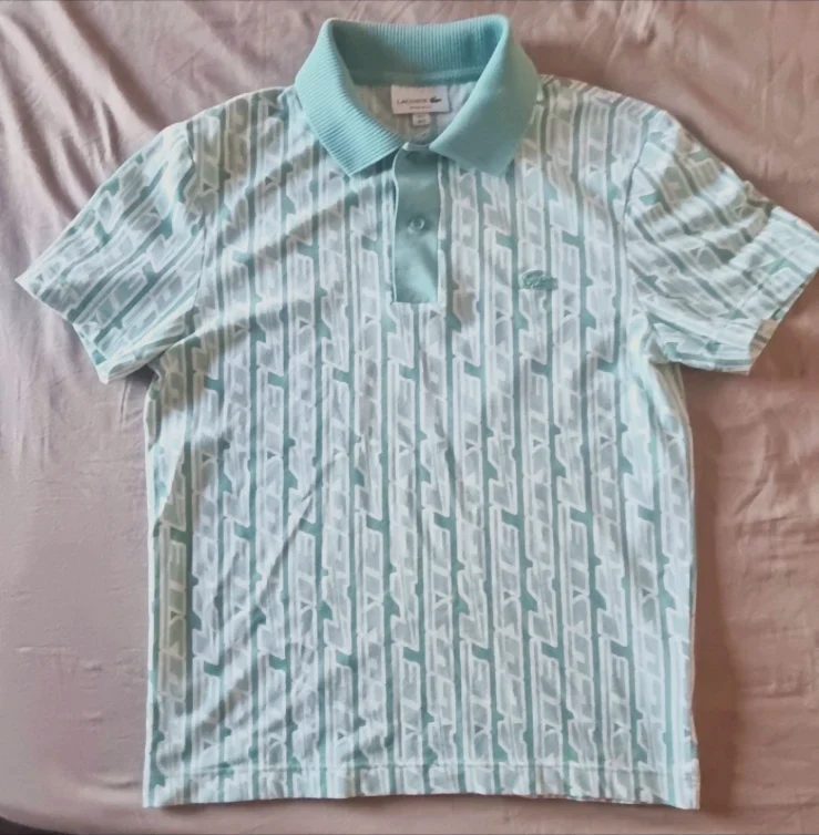 Polo rayé turquoise blanc manches courtes