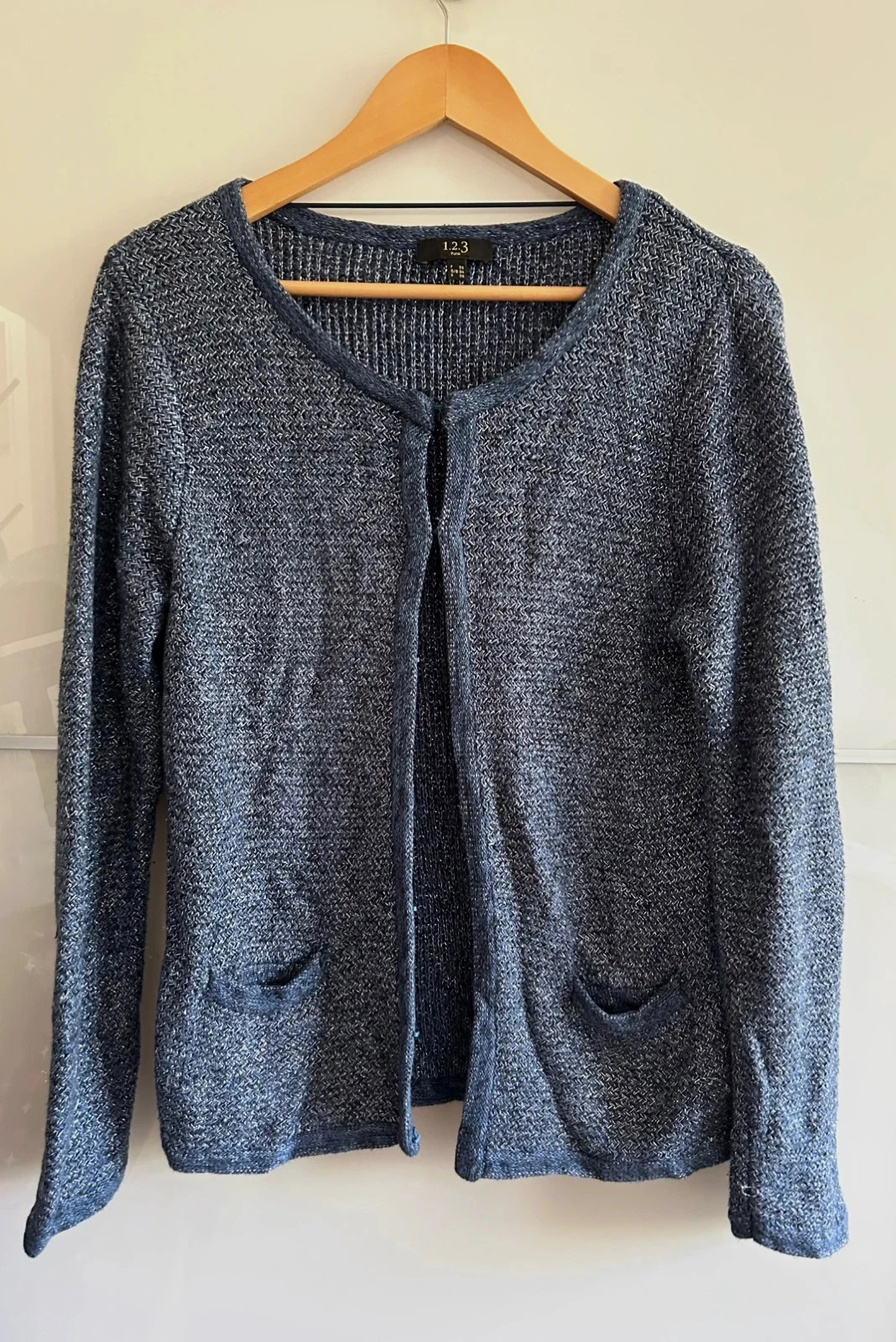 Gilet 1.2.3 Paris T36 bleu marine chiné coton modal