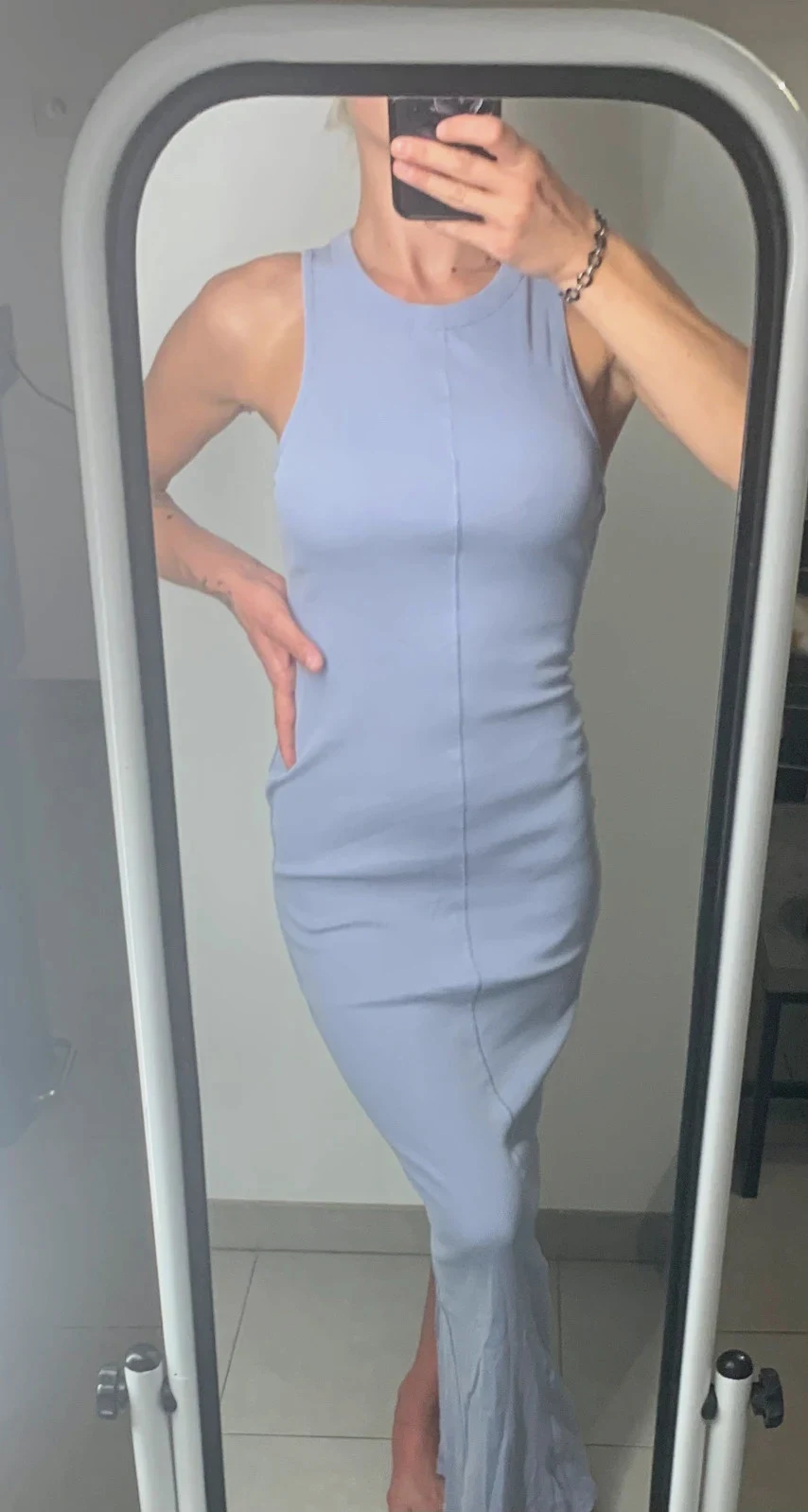 Robe longue côtelée bleu/lilas ASOS Design – Taille 36 – Maxi robe fendue