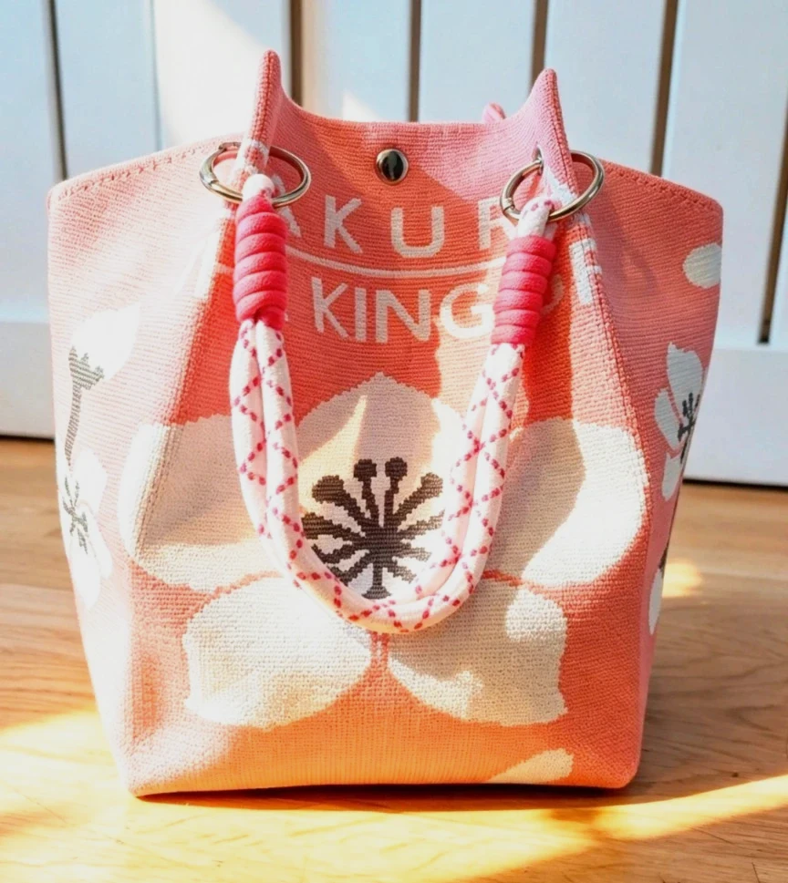 New Pink Flower Knit Bucket Bag Festival Indie Hippie Boho