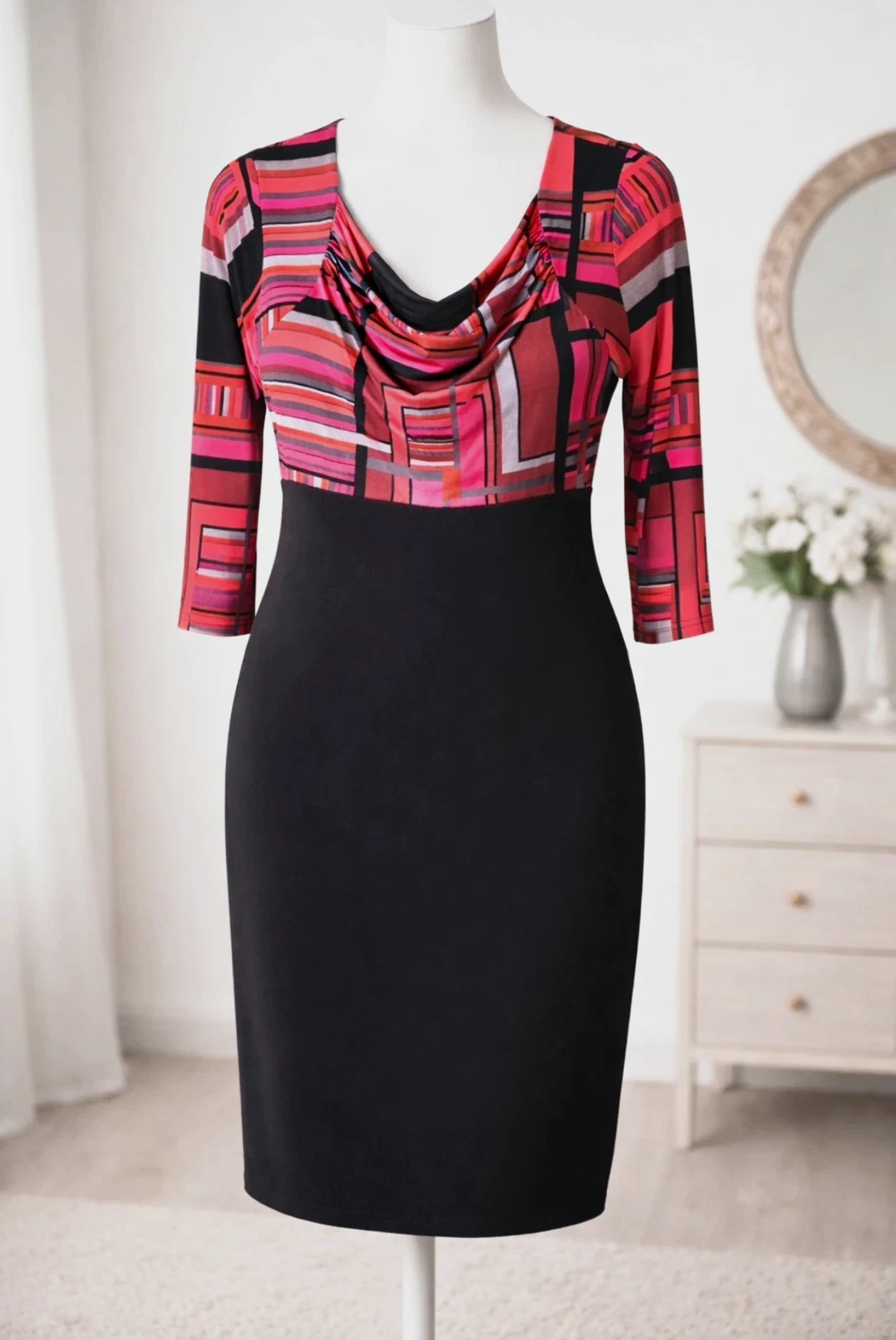 Robe Christine Laure noir & rose – Taille 38/M – Élégante