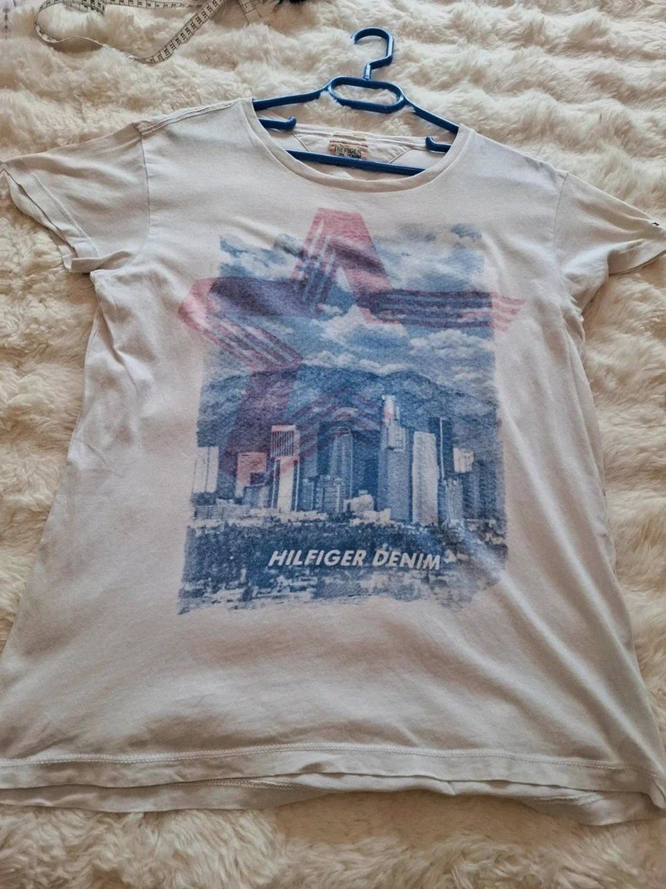T-shirt Blanc Imprimé Hilfiger Denim - Skyline & Étoile - Manches courtes - Taille S