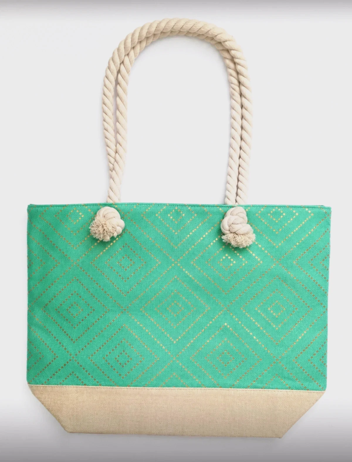 Sac de plage CiCi Paris – Vert & Doré – Anses corde – Neuf avec étiquette – Été – Tendance