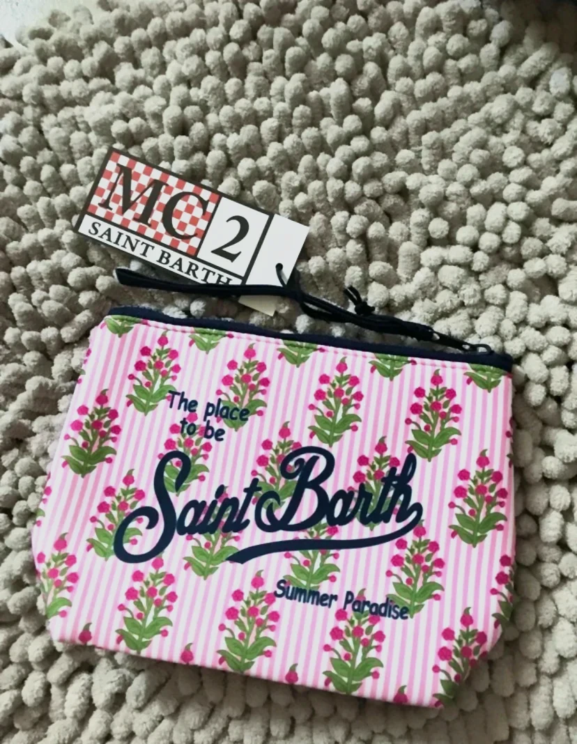 Pochette Saint Barth rose motif floral