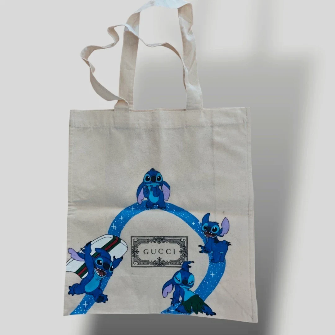 Tote Bag Custom – Stitch & Lilo / Disney x Gucci Style (Peinture Recto/Verso)
