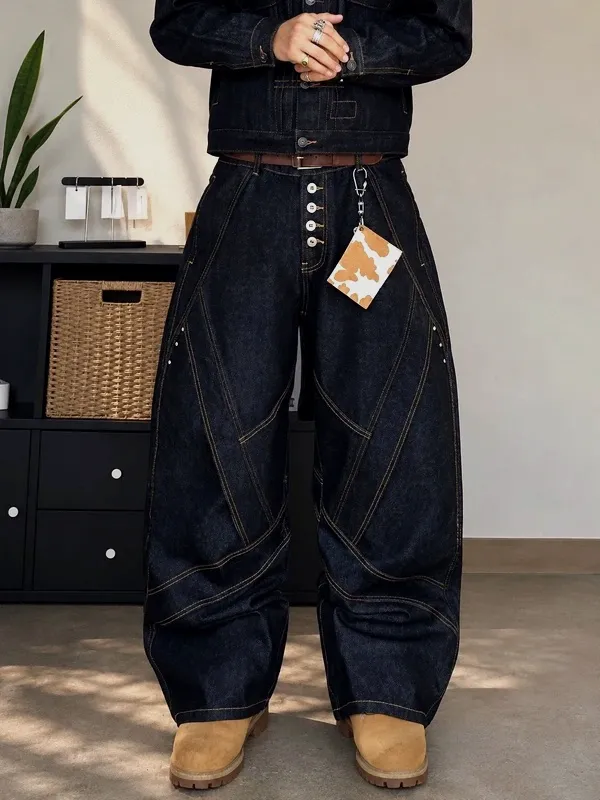 Jean large baggy structuré à coutures contrastantes – tendance – taille 38 2