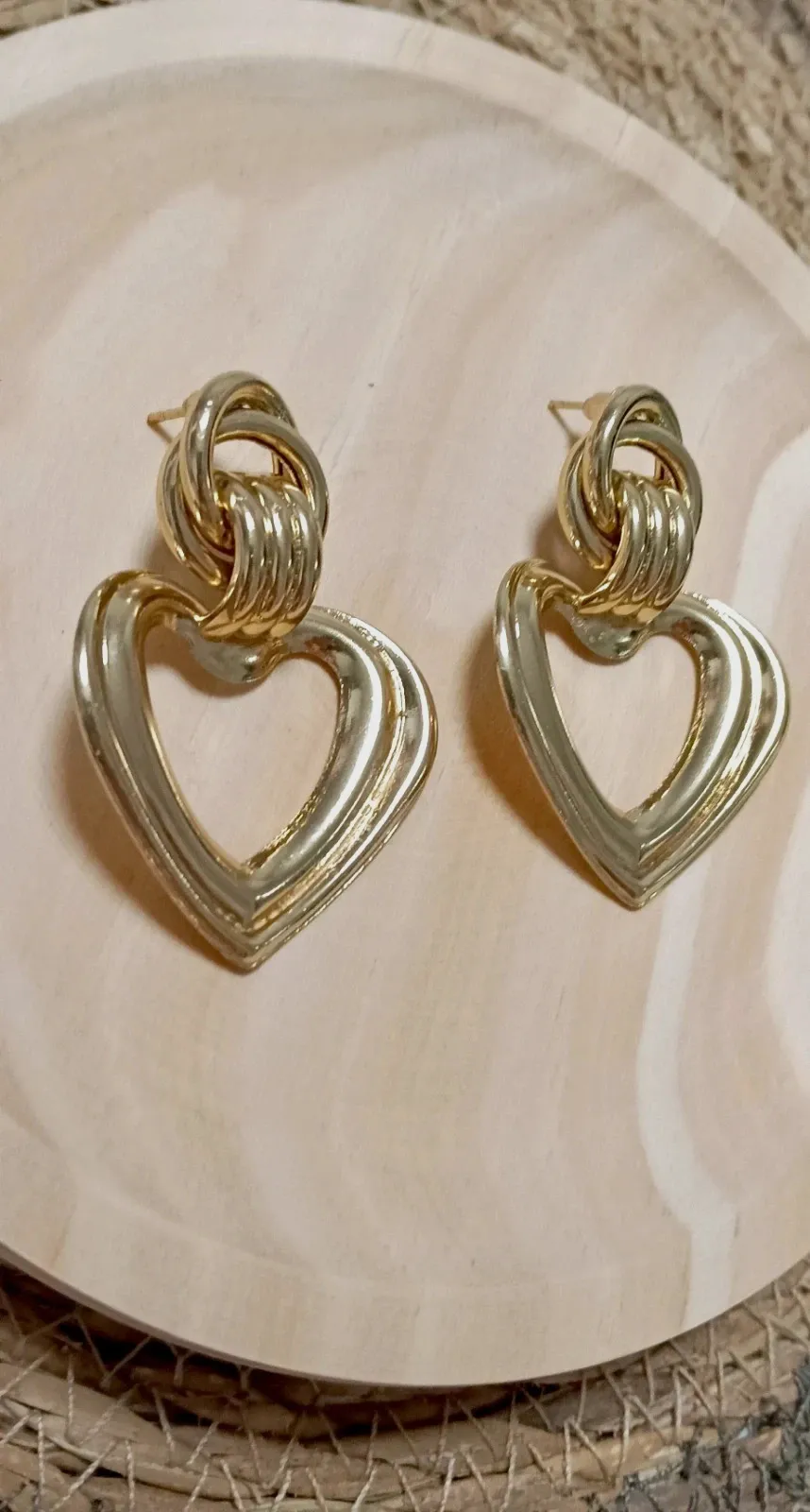 Pendientes dorados corazón 5 cm - Boucles cœur 5 cm - Orecchini cuore 5 cm 2