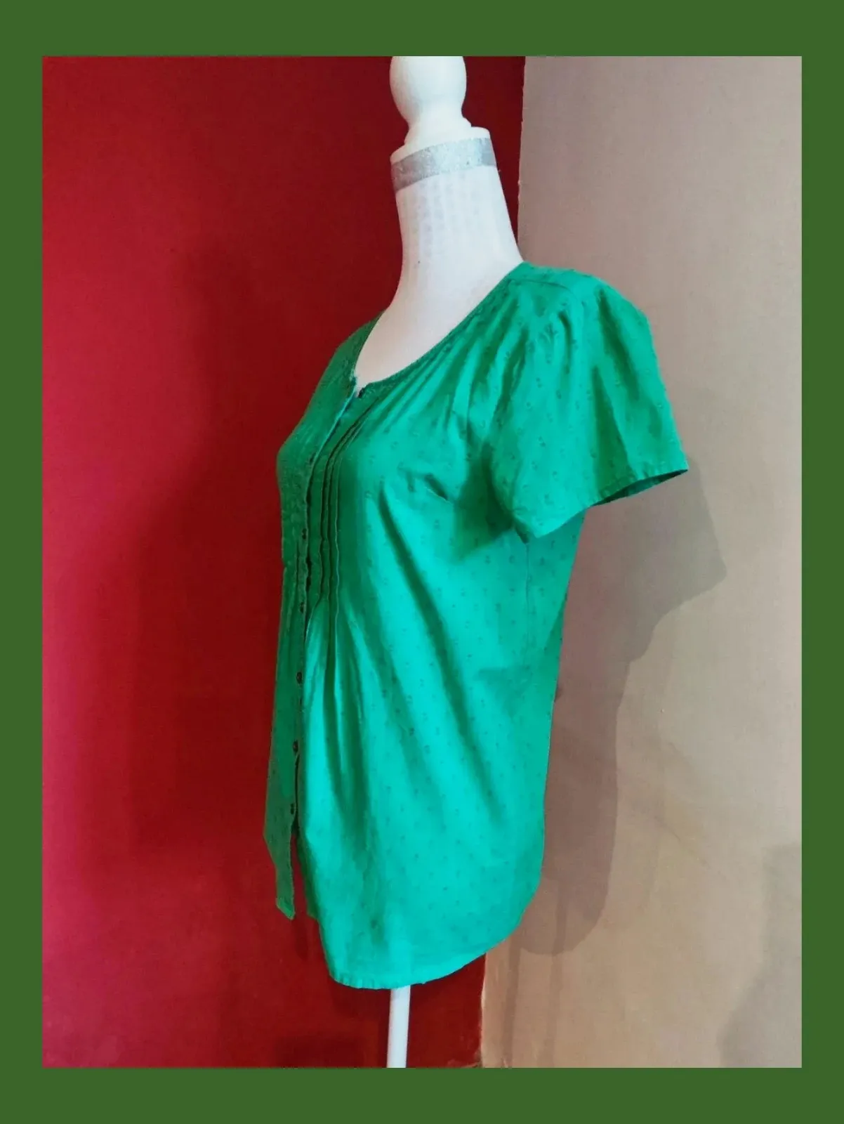 🌺 Blusa verde de algodón con pespuntes en el pecho, de Amichi – Amichi – taille L / 40 / 12 2