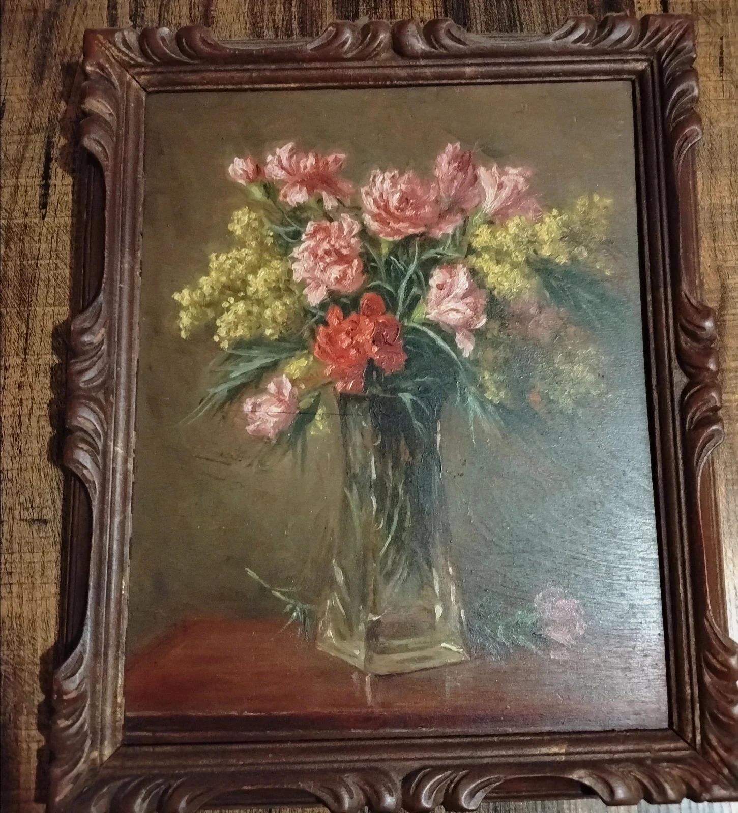 Tableau ancien - Véritable peinture à l'huile Fleurs / Nature Morte XIXe-XXe