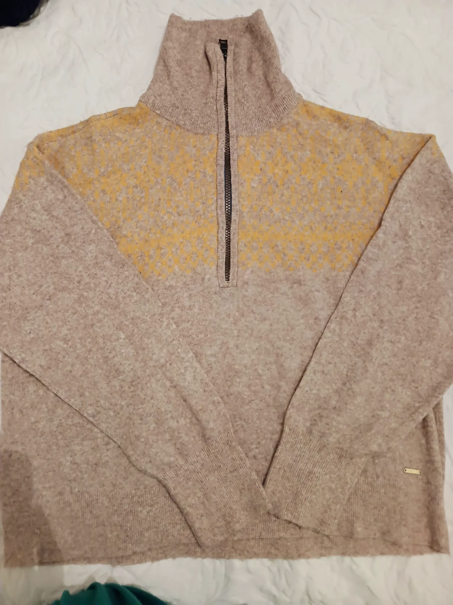 Pull col camionneur zippé Nautica beige et jaune authentique 100%