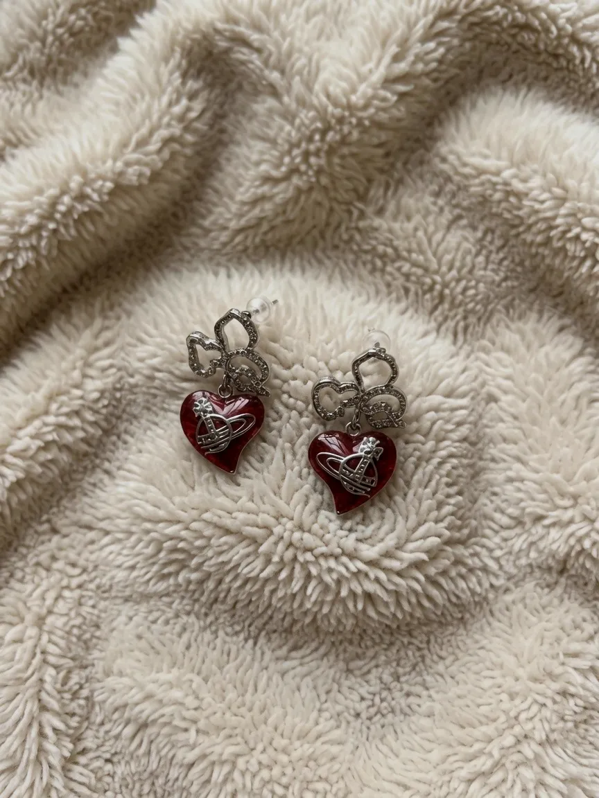 Boucles d'oreilles cœurs rouges strass – Vivienne Westwood – rouge 2