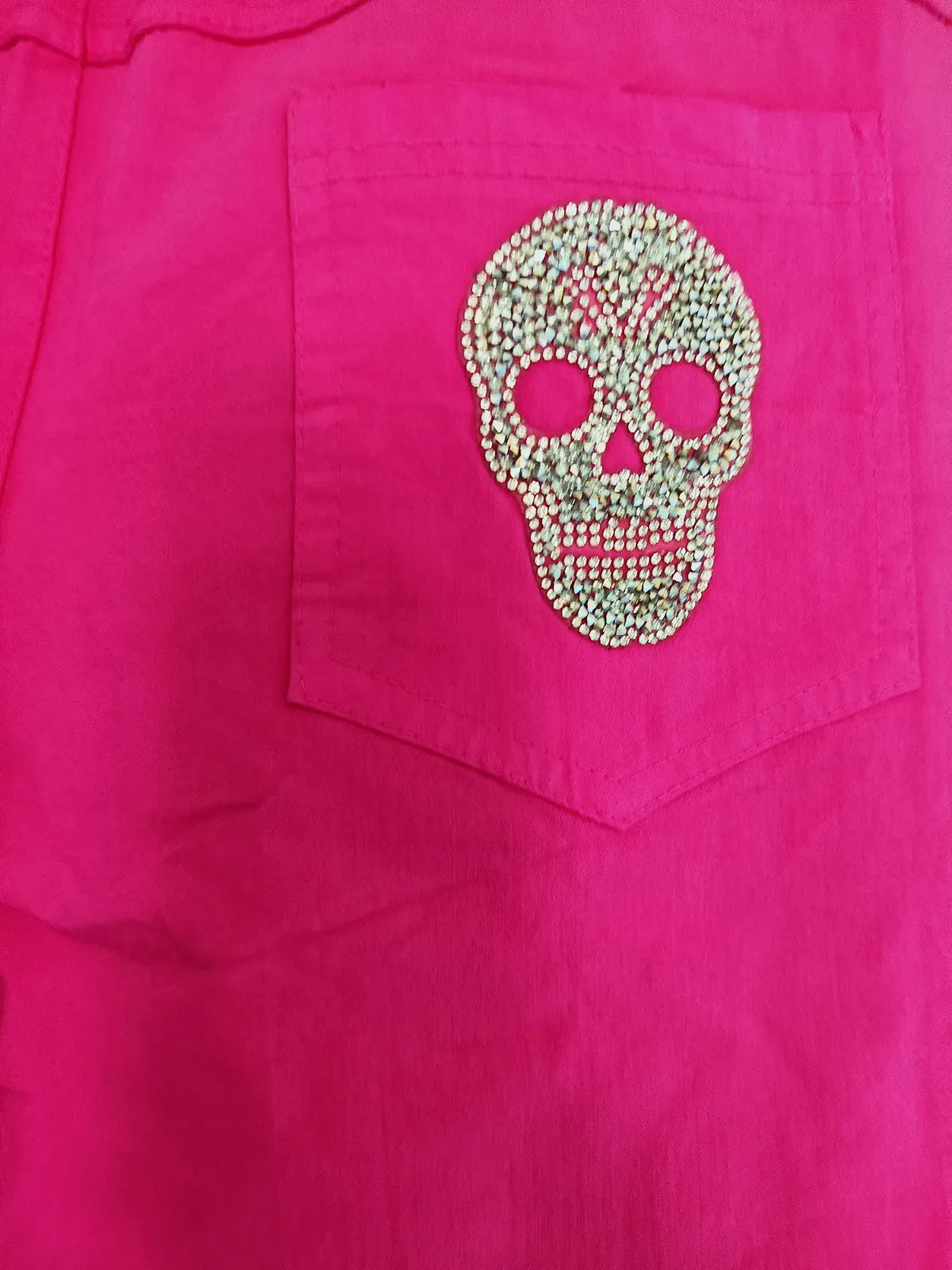 Pantalon fuchsia avec motif tête de mort en strass – Pomelo – taille Taille unique 4