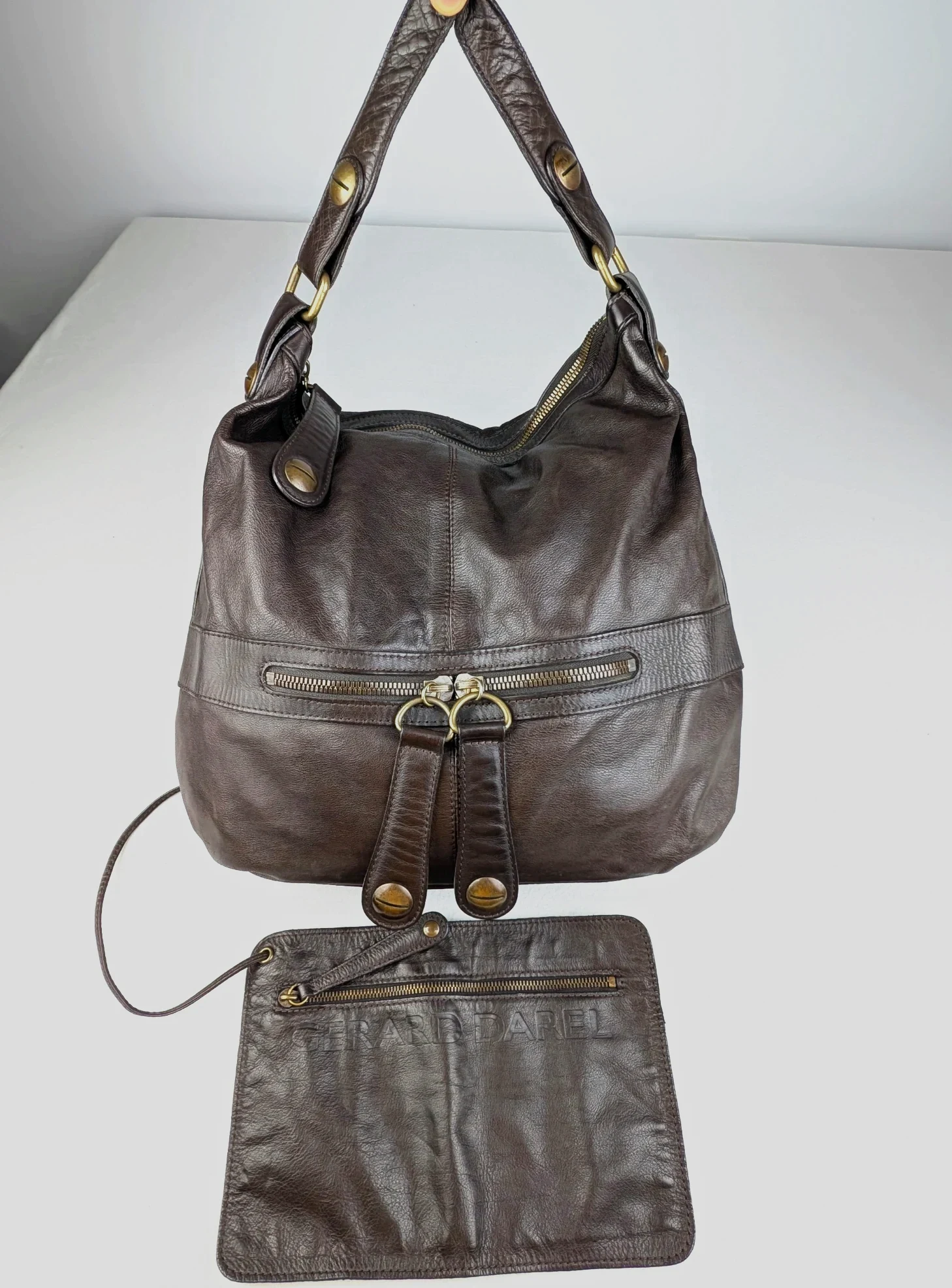 Sac Gérard Darel Midday Midnight 🇫🇷 Cuir Véritable Marron ✨ Comme Neuf