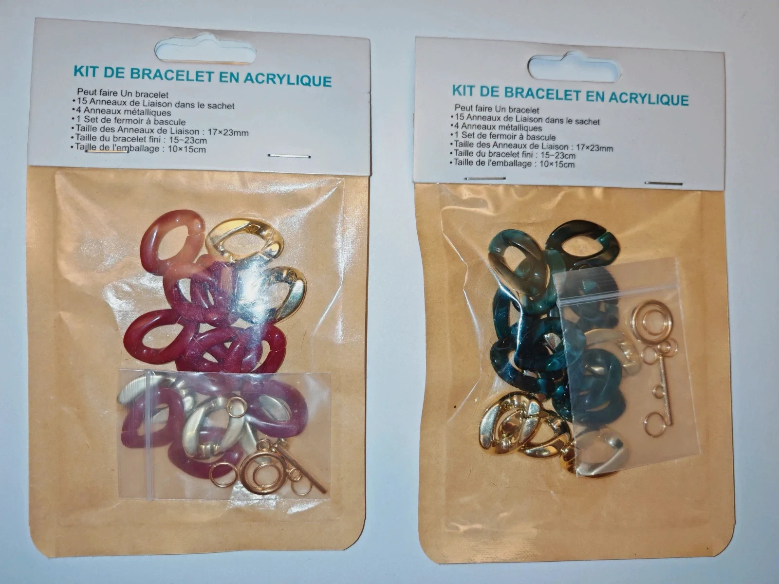Lot de 2 kits bracelet en acrylique DIY – Neufs – Loisirs créatifs