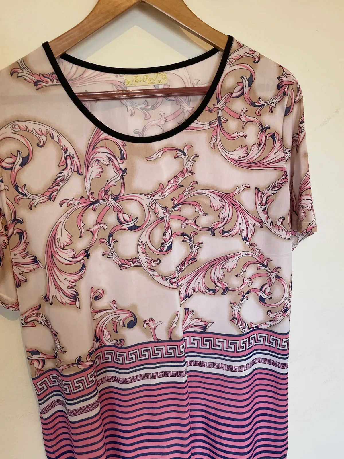 Blusa fluida estampado barroco rosa y azul - Talla XL – Bipai – taille XL / 42 / 14 3