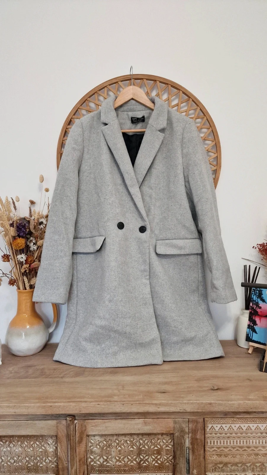 Abrigo Zara TRF gris lana talla L · Grey Wool Coat · Manteau Laine Gris