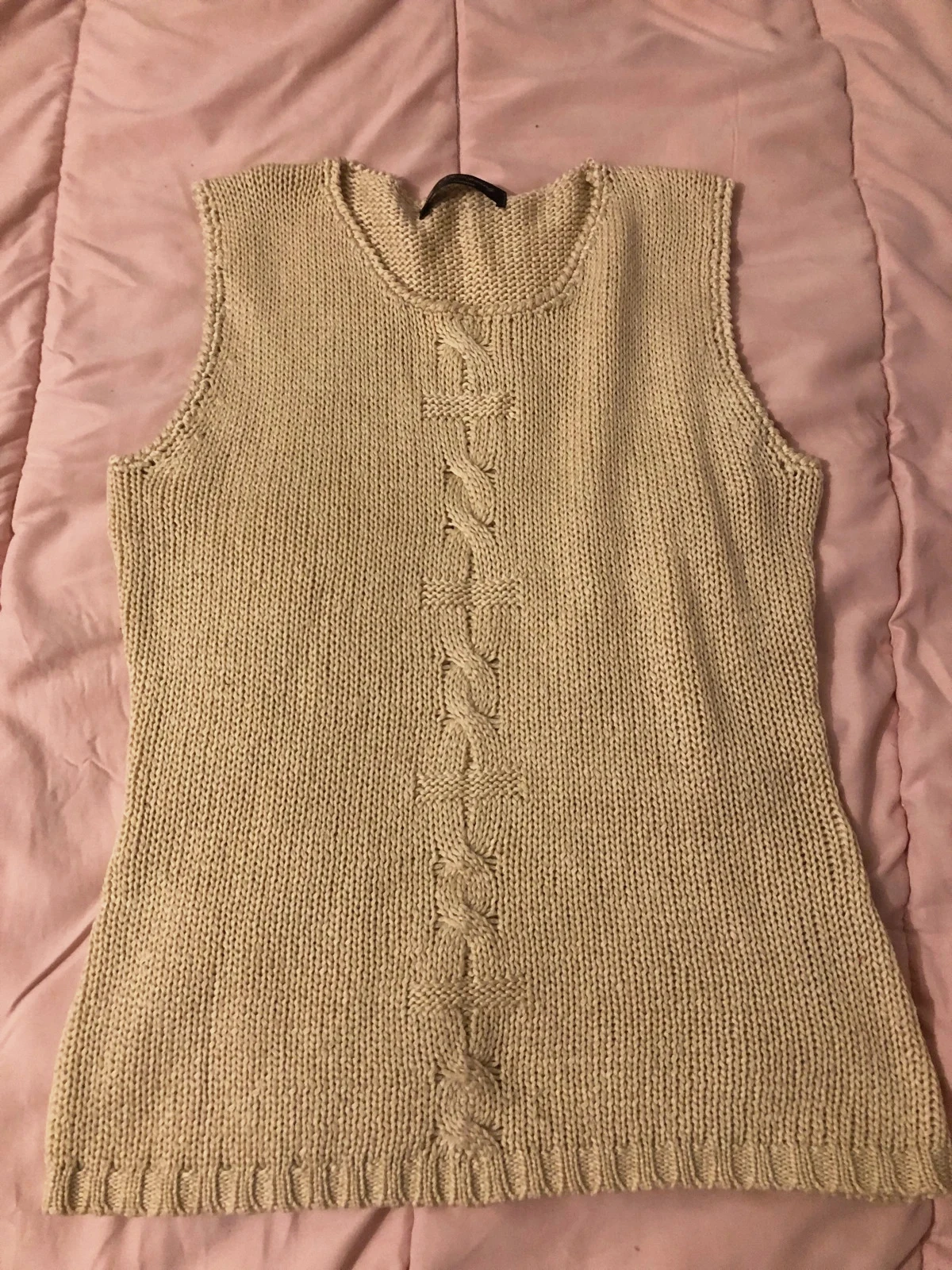 Débardeur / Pull Sans Manches en Maille Torsadée Beige – Taille S – ZhengXing – taille S / 36 / 8