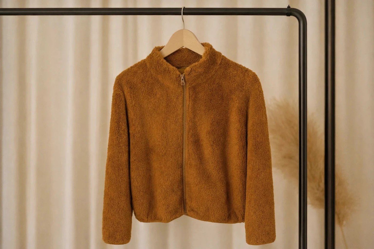 Veste polaire teddy marron zippée – Taille M – Neuve