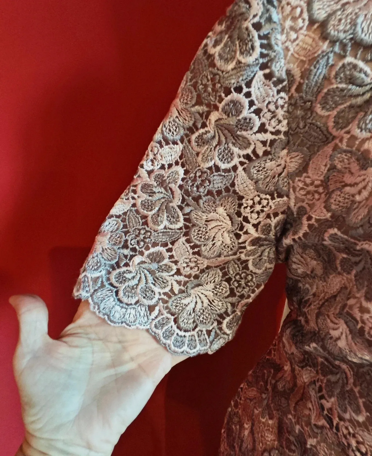 🌺 Elegante vestido para eventos blonda rosa y gris – L.DOMINGUEZ – taille XXL / 44 / 16 5