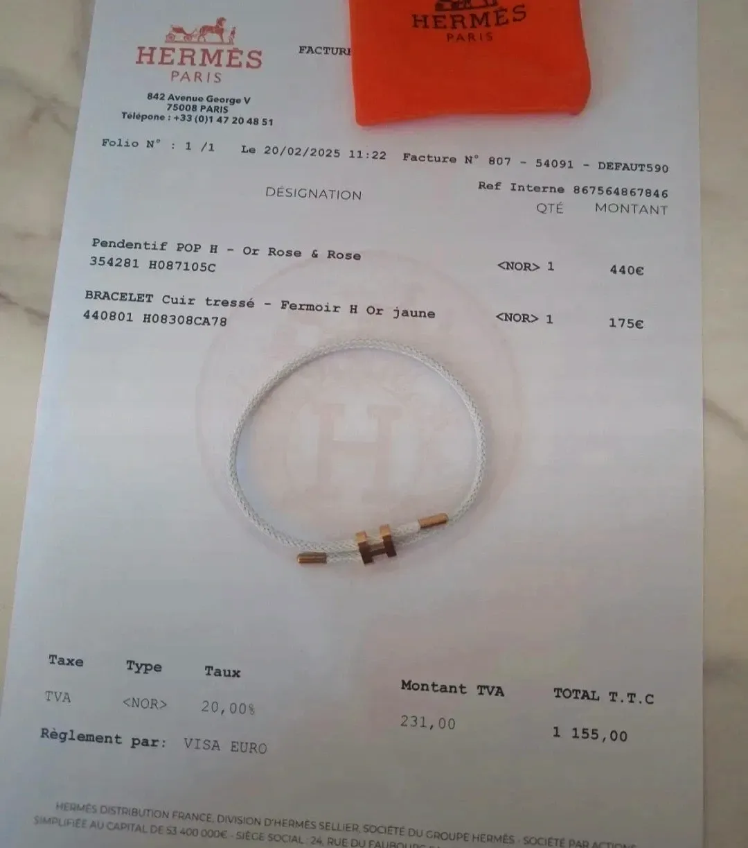 Bracelet corde blanche fermoir H – Hermès – blanc 3