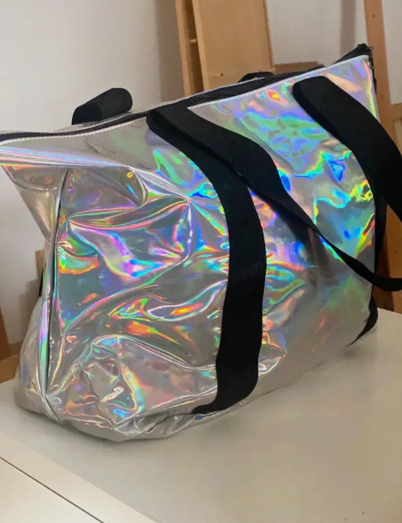 Sac à dos holographique avec poignées noires – tendance – holographique irisé – taille Taille unique 2