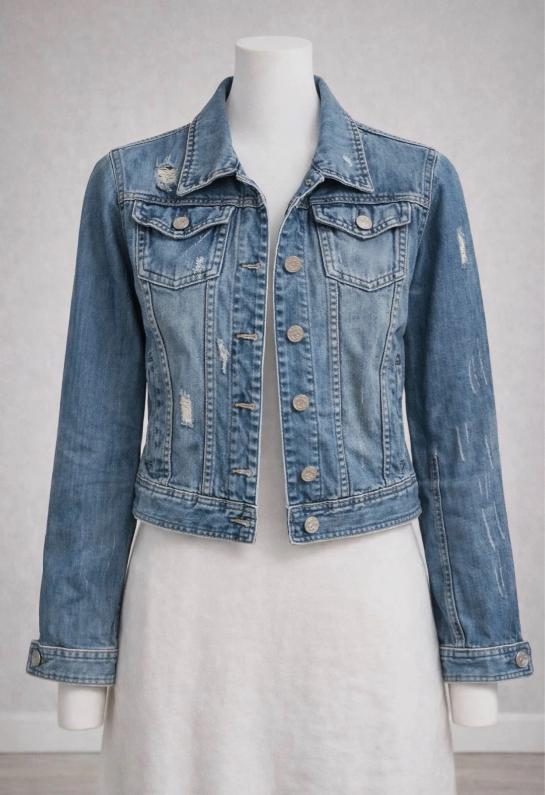 Veste en jean Blue Rags stylée – coupe courte tendance – ue Rags Jeans – taille S / 36 / 8