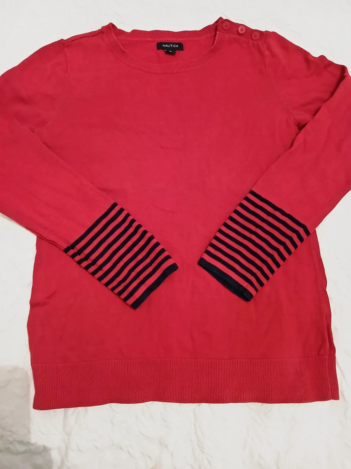 Pull rouge Nautica poignets rayés