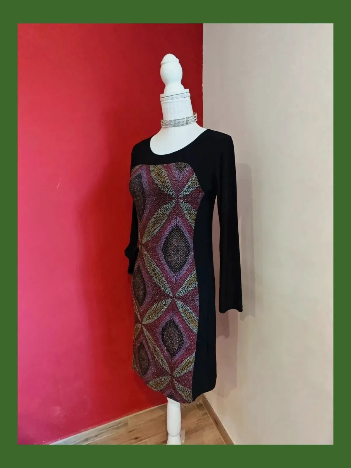 🌺Vestido negro con estampado con brillos de varios tonos en la parte delantera – Festa – taille M / 38 / 10 2