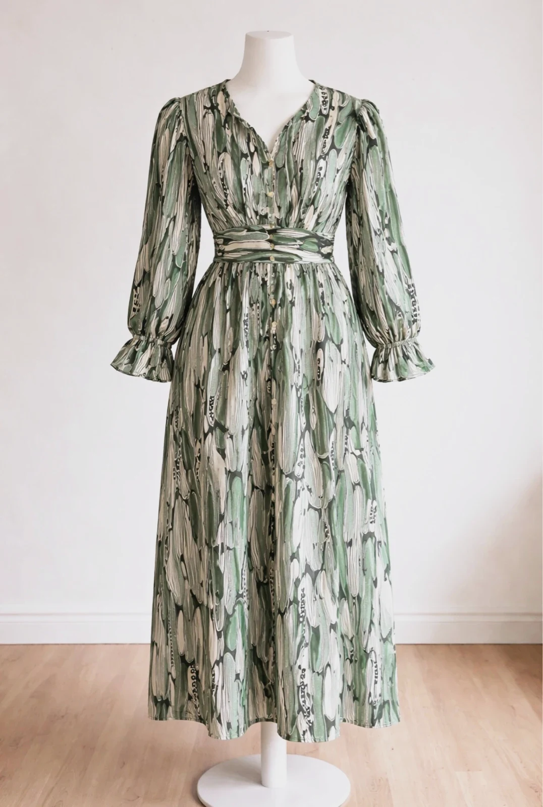 Robe fluide ANANY motif vert tendance
