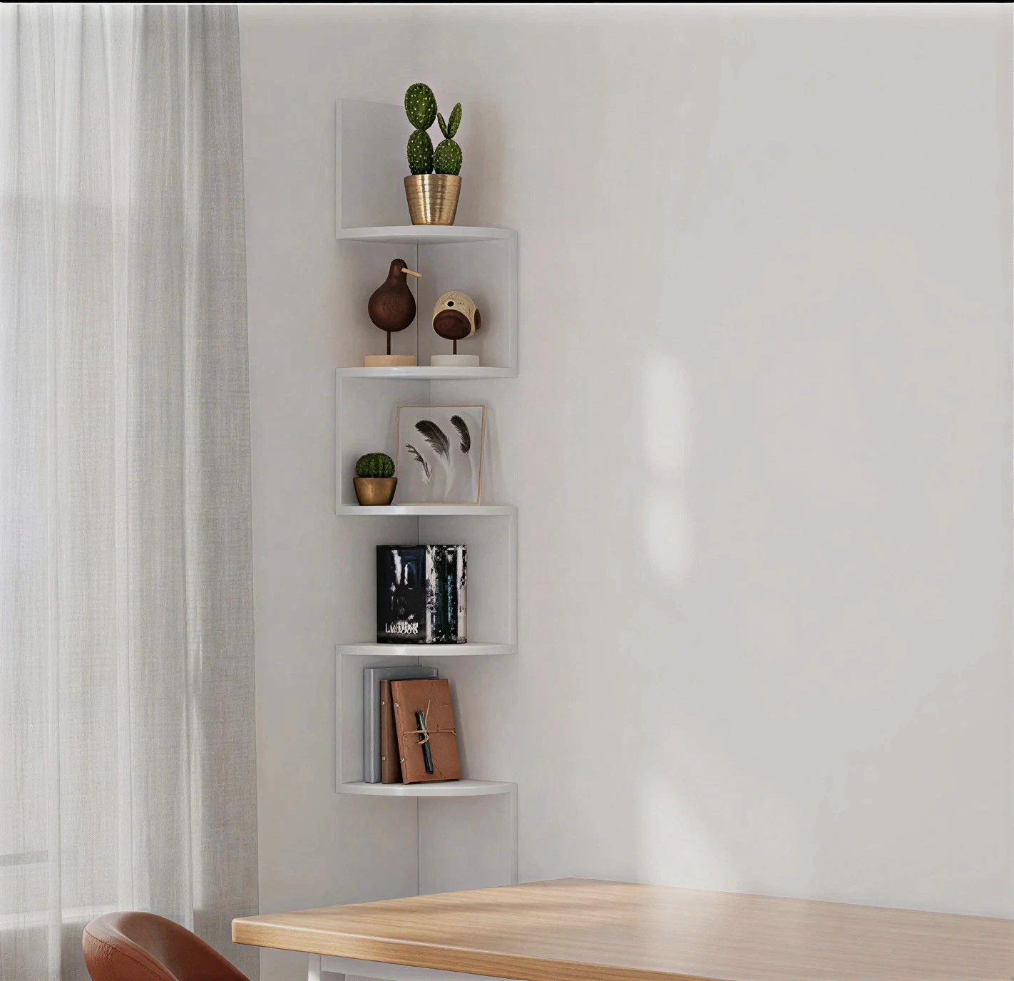 Étagère d'Angle 5 Niveaux Blanche – Meuble de Rangement Mural Style Moderne et Design Zigzag