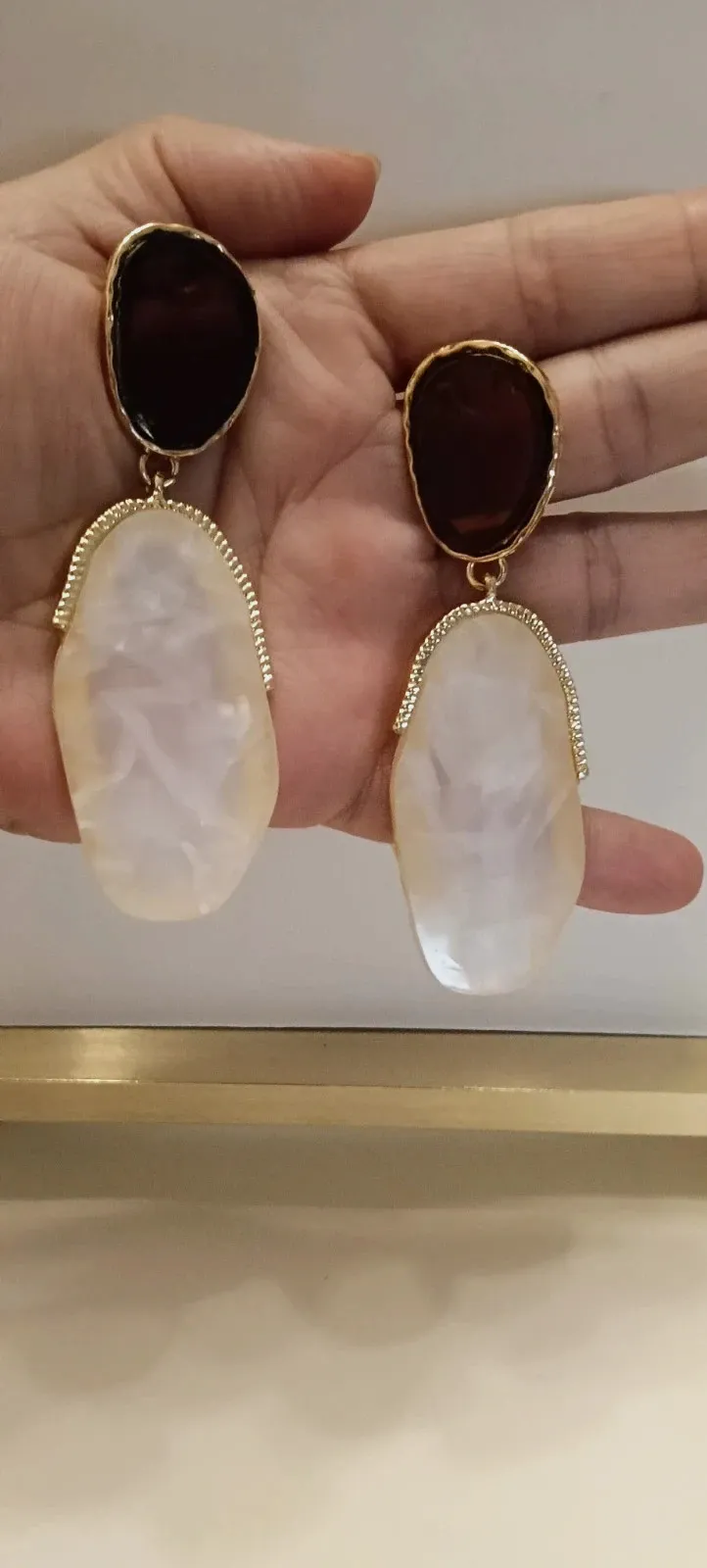 Pendientes 8cm marrón y nácar dorados - Boucles/Orecchini 3