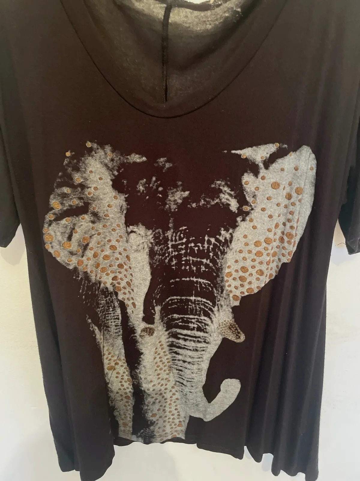 Camiseta negra de viscosa - Estampado Elefante - Talla M - Estilo Boho – LOOK – taille L / 40 / 12 2