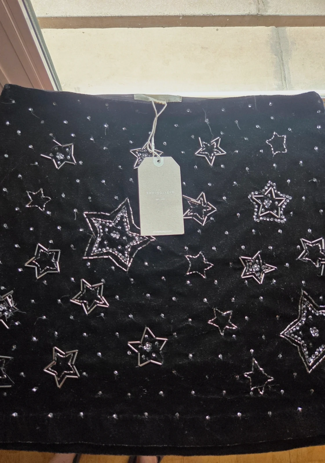 Minifalda terciopelo negro estrellas abalorios Springfield - Talla 38 (Nueva con etiqueta)