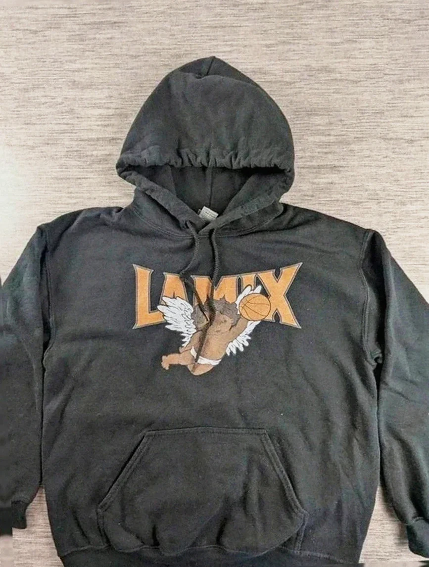 Sweat à capuche Gildan noir imprimé Lamix look basketball urbain streetwear vintage taille M