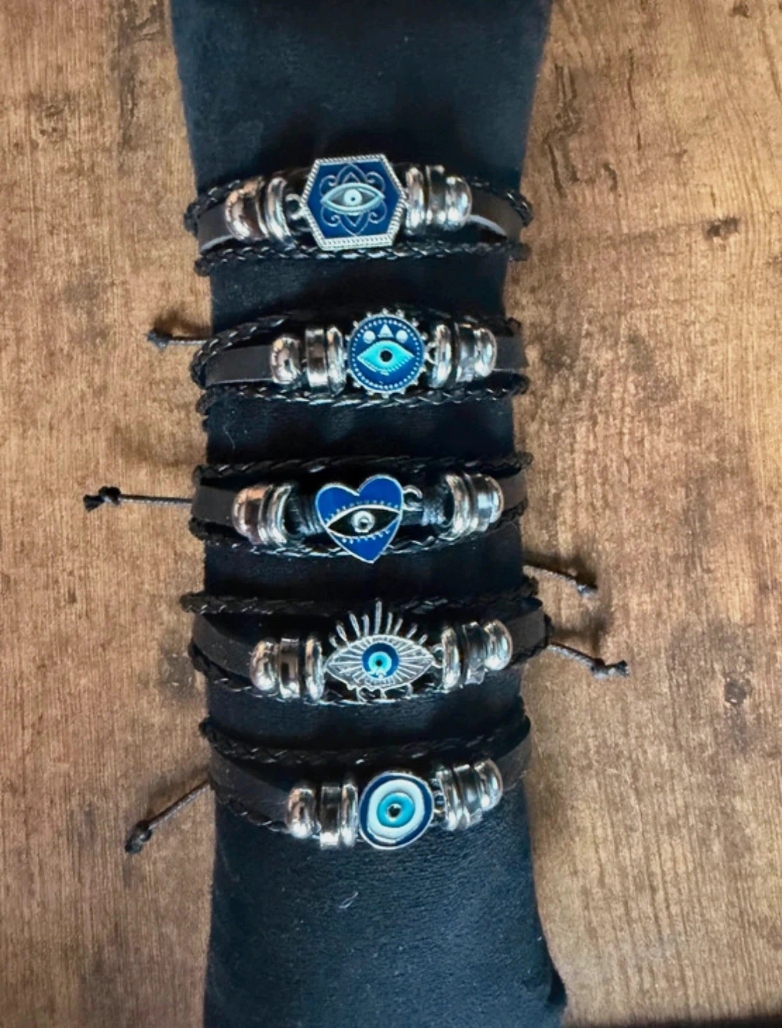 Lot de 5 bracelets œil bleu réglables