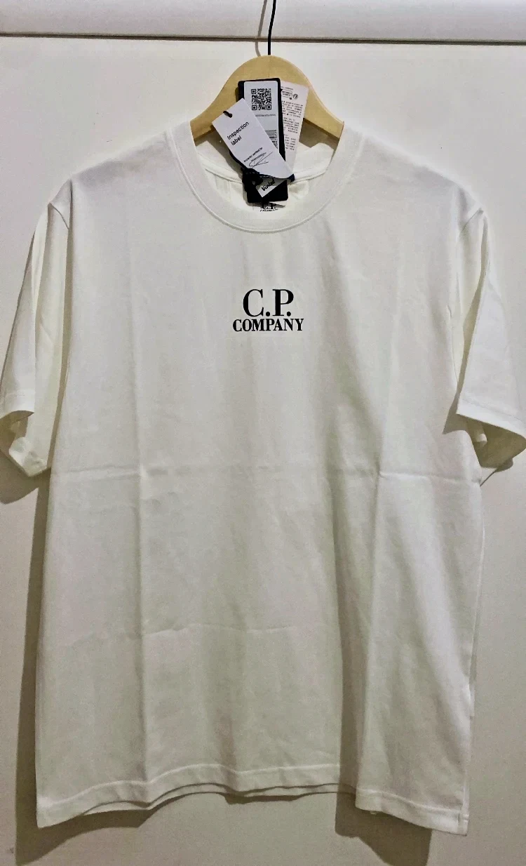 T-shirt CP Company Blanc Logo Noir Neuf Taille M-L Authentique