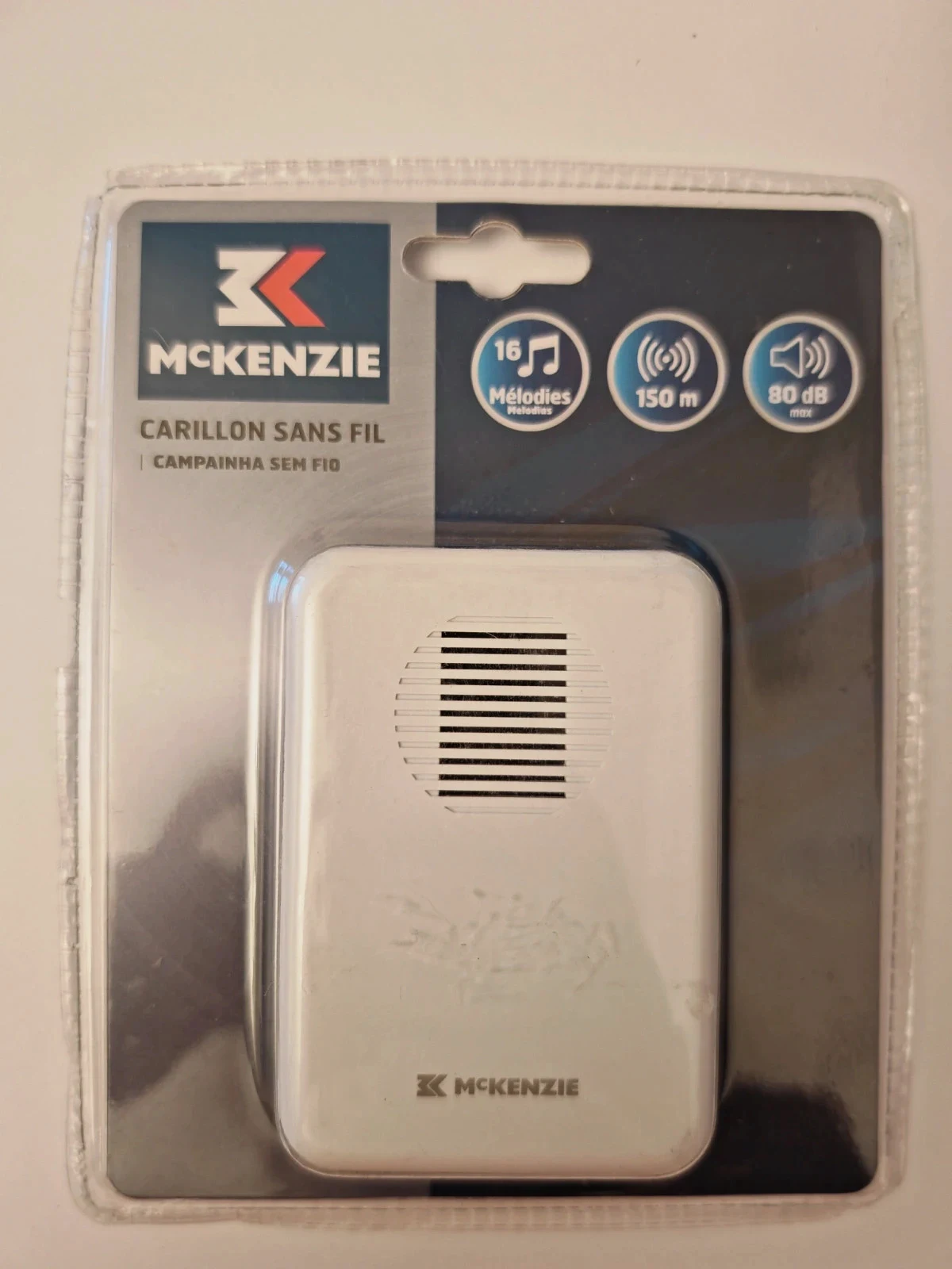 Carillon sans fil McKenzie – 16 mélodies – Portée 150 m – Neuf
