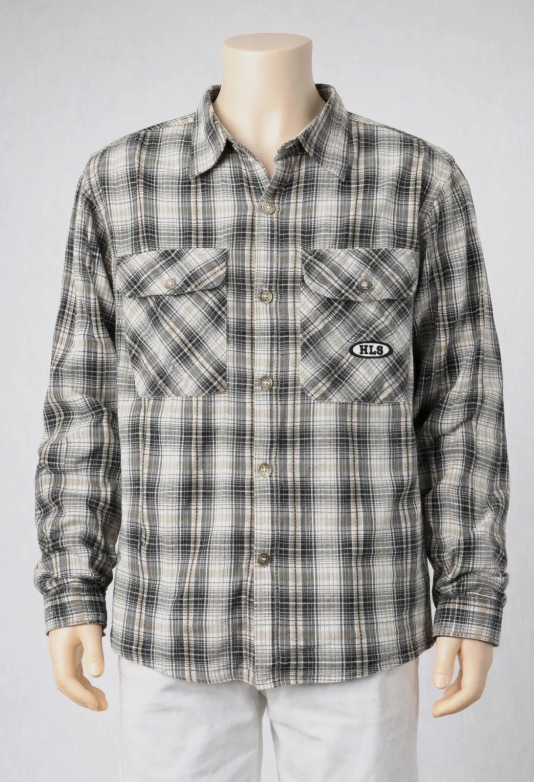 Chemise à carreaux gris noir style workwear street tendance – H-Landers – taille L