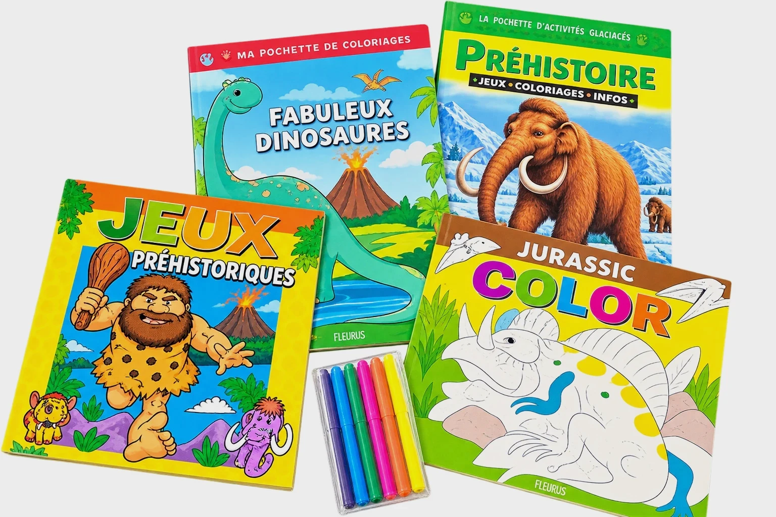 Lot activités enfants dinosaures & préhistoire – Coloriages + feutres