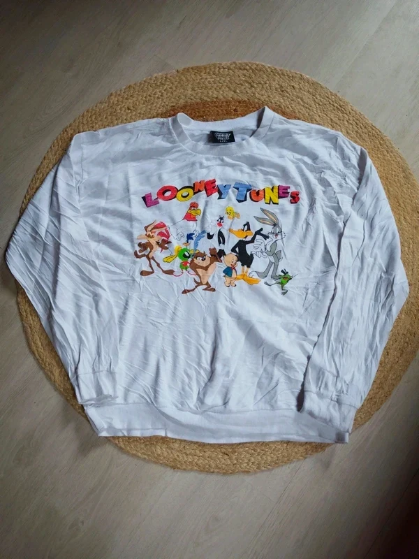 Sweatshirt Looney Tunes blanc vintage 90's