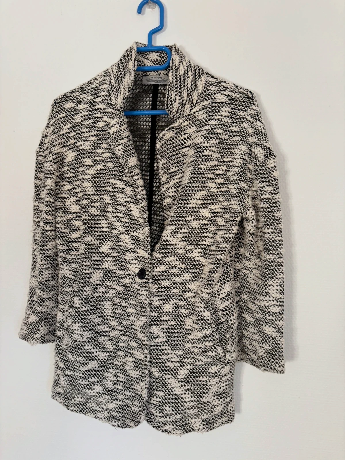 Veste longue bouclée noir et écru – Zt Hippie – taille M / 38 / 10