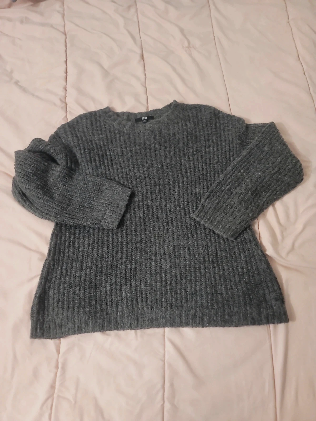 Pull en maille côtelée gris anthracite Uniqlo - Taille L – Uniqlo – taille L / 40 / 12