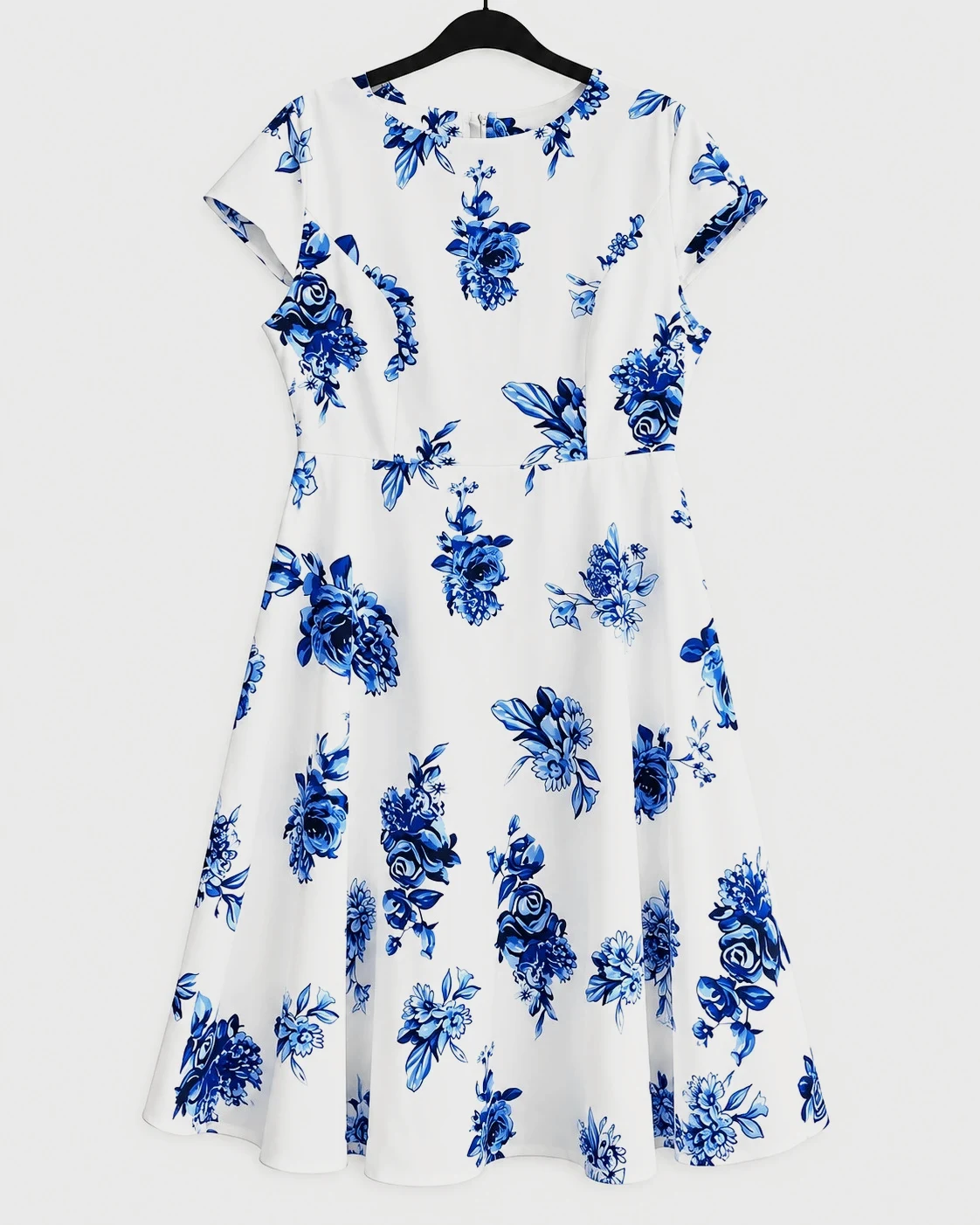 Beautiful white dress with an elegant blue floral print.